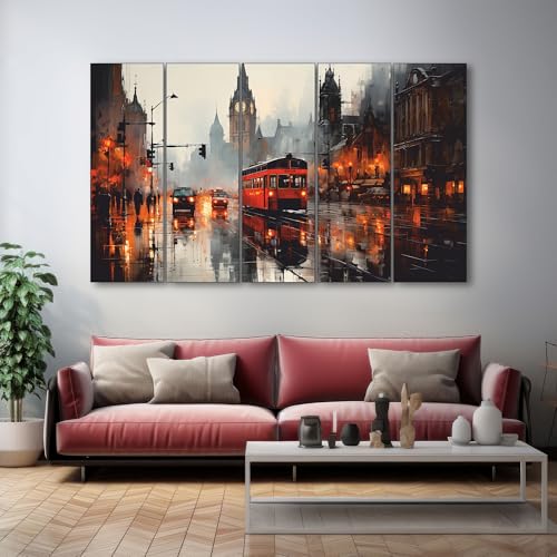 Image of The Castle Decor London Vintage Abstract Painting With Frame 5 Big Size (36x60) wall Art for Living Room,bedroom,drawing Room,hotels-digital Painting