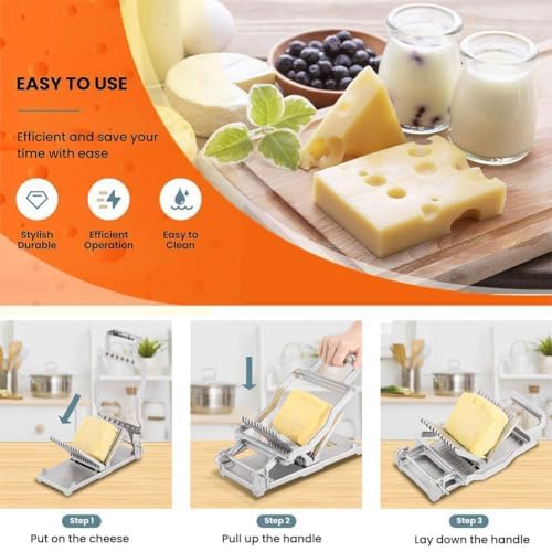 Manueller Käsehobel aus Edelstahl mit verstellbarem Draht für perfekte Scheiben, ideal für Käse, Butter, Toast, kompaktes Design, 32 x 17 x 11,5 cm