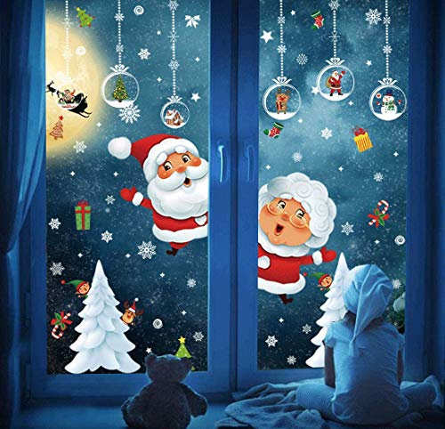 DURINM Pegatinas De Navidad Arbol Fiesta Extraíbles Adorable Papá Noel Nieve Alce Colores Pegatina De Pared Etiqueta Engomada PVC Pegatinas Electrostáticas para Fiesta