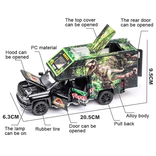 Image of DEUSON ECOM 1:32 Diecast Car Model Die Cast Metal Car Jurassic Dinosaurs World Transport Truck Light Sound Openable Door Pull Back