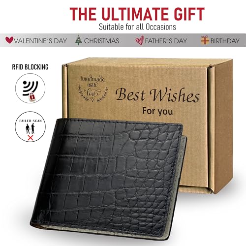 Image of HATA Black White Bifold Leather Wallet for Men, Exotic Double-Sided Leather Wallet with RFID Blocking, Slim Credit Card Holder, Handmade Gift for Birthday, Anniversary, Father's Day VILE-110