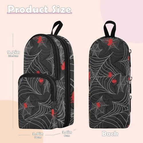 Image of ZAZYXTJ Spider Web Standing Large Capacity Pencil Case 3 Compartment Pen Pouch Storage Canvas Makeup Bag for School Office Teen Girl Boy Men Women