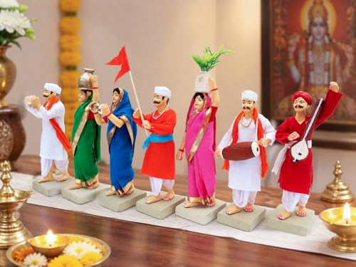 Image of Handmade Terracotta Pandharpur Warkari Set of 7 | Traditional 6 Inch Standard, Clay Figurines for Mandir Decor, Golu Display and Gifting