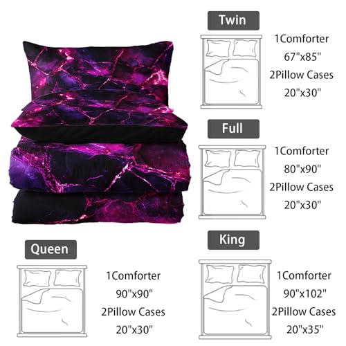 Image of Nttopship Pink Comforter Set Twin Size,Pink Marble Bedding Set 3 Pcs Bedding for Adults, Marble Room Decor with Comforter and 2 Pillowcases Soft and Lightweight B-Side Black