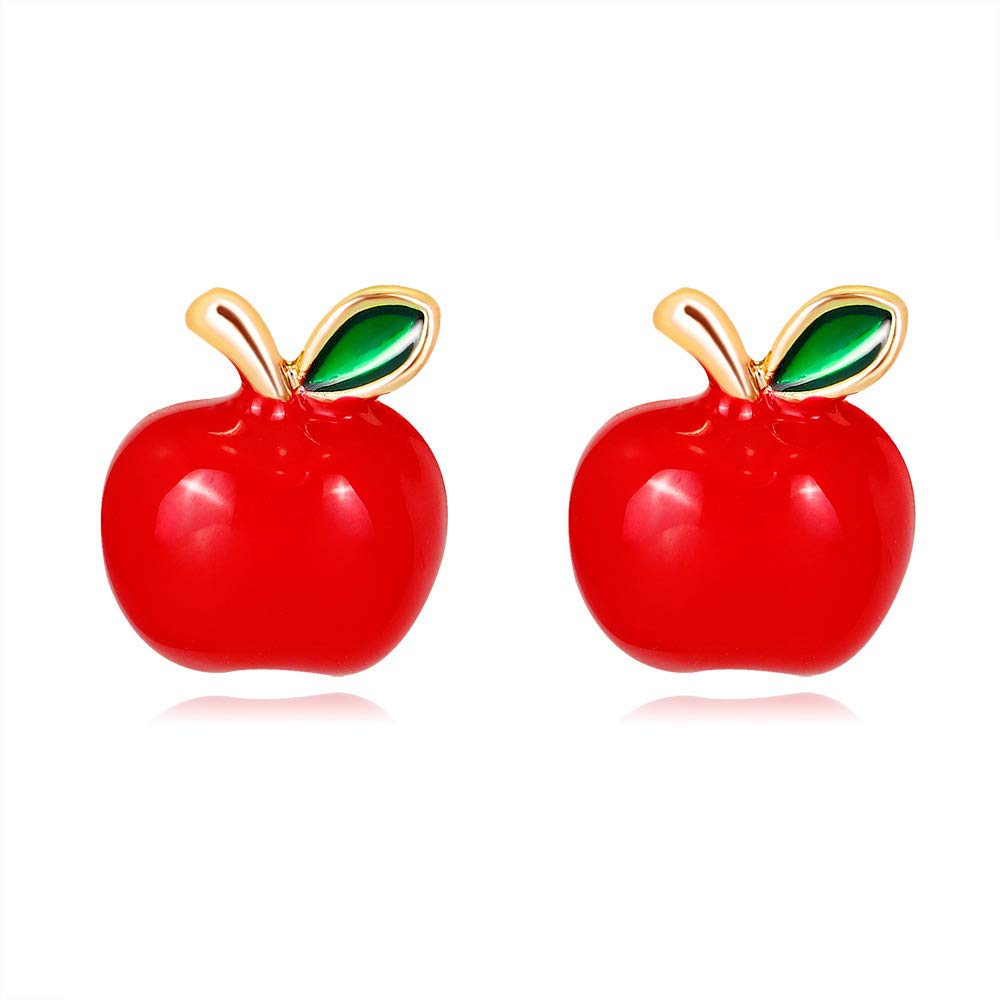Aretes pequeños de manzana, bonitos aretes de esmalte rojo con fruta, postes, joyería de moda, regalos para mujeres y niñas, Nochebuena, Navidad, Zinc, No es una piedra preciosa