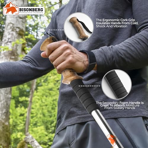 Image of BISONBERG Trekking Pole, 65-130 cm Adjustable Height, Stainles Steel Walking Stick with EVA Handle