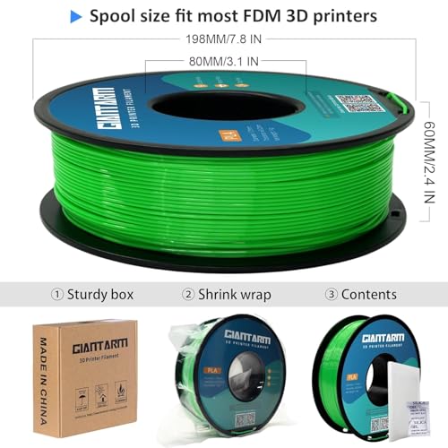 Image of GIANTARM PLA Filament 2KG,Green 3D Printer Filament 1.75mm,Neatly Wound Green PLA 2pcs 1kg Spool (2.2lbs),Dimensional Accuracy + /- 0.02 mm,Fit Most FDM 3D Printers