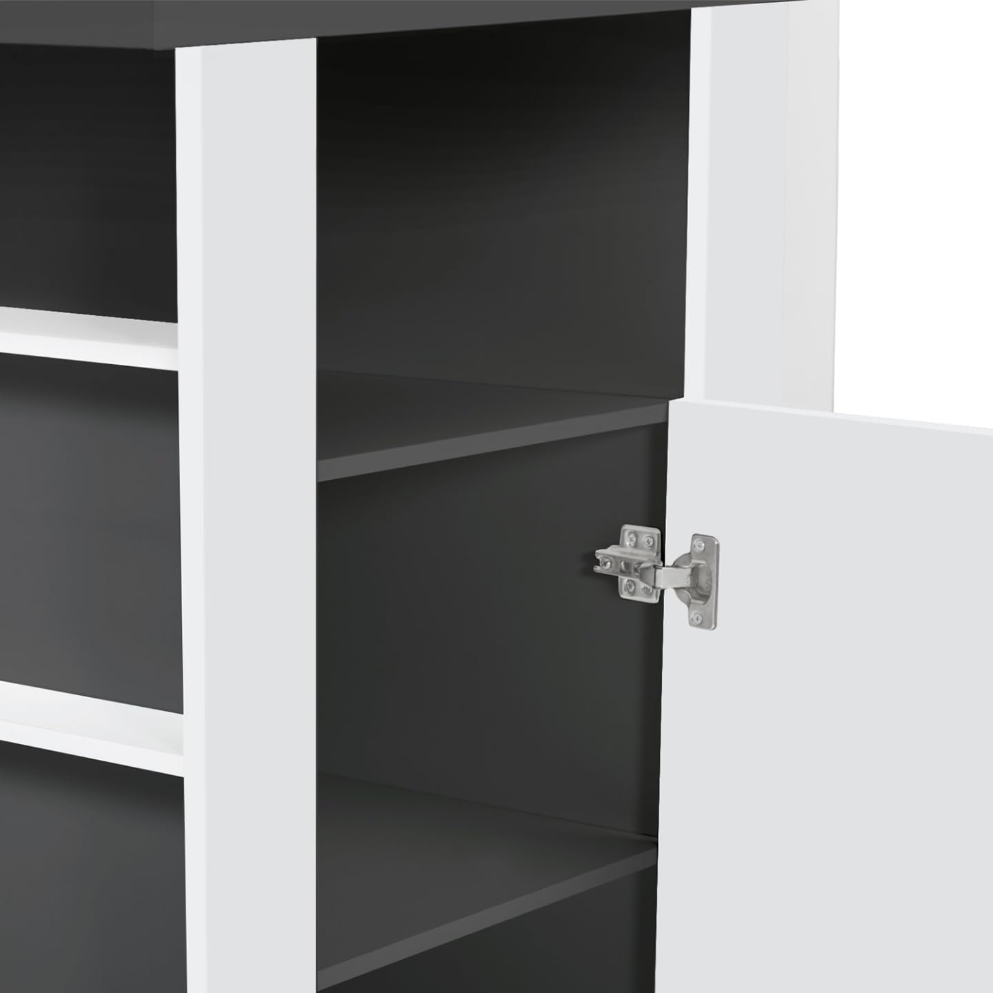 IDMarket - Ilot Central UGO 110 cm Plateau Bois Gris et Blanc avec rangements