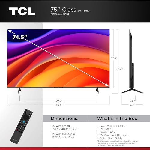 Image of TCL 75-Inch F7D Series QLED 4K UHD Smart TV (75F7D, 2026 Model) | Dolby Vision & Dolby Atmos, DTS | Voice Remote with Alexa | Motion Rate 240, Game Accelerator 120, Auto Game Mode