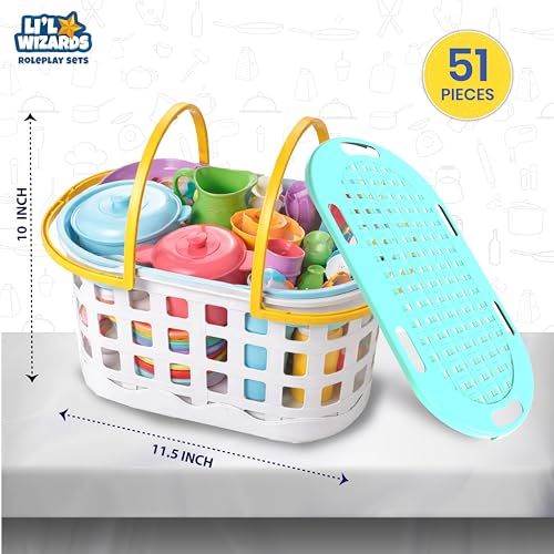 Image of Li'l Wizards Home Chef Play Set with Carry Basket|Kids Kitchen Accessories Set for for Kids Girls |Baking Cooking Playset for Girls|Pots Pans Playsets|Montessori Pretend Chef|Birthday Gifts Age 3+