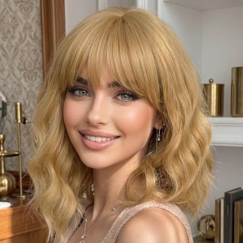 Image of AISI HAIR Wig with Bangs for Women Synthetic Heat Resistant Wigs (light honey blonde)