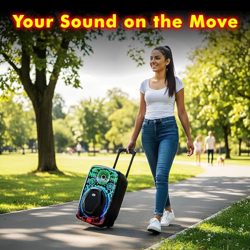 Image of Target 1202 Plus 12-inch Driver Portable Karaoke Trolley Speaker with Wireless Microphones, 300W Bluetooth Trolley Speaker, RGB Light Show, Rechargeable Battery, USB /AUX /TF Card Support, TWS Function,