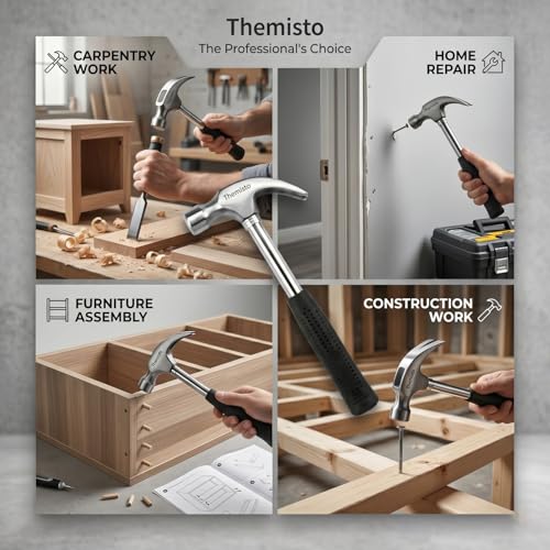 Image of Themisto TH-T32 400g Steel Shaft Claw Hammer With Anti-Slip Handle | Reliable Tool for Woodwork, DIY and Home Maintenance