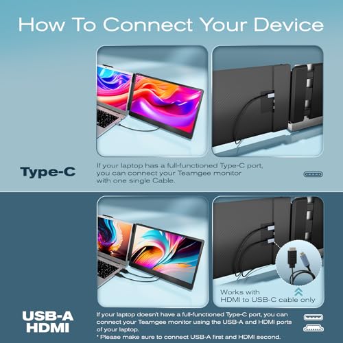 Portable 14 FHD 1080P IPS Laptop Screen Extender for Dual Monitors (13-17 laptops)