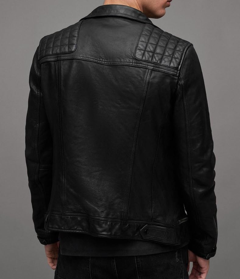 Men’s Black Padded Sleeves Leather Jacket lapel Collar Biker Winter Wear Black Real Leather Jacket for Mens4