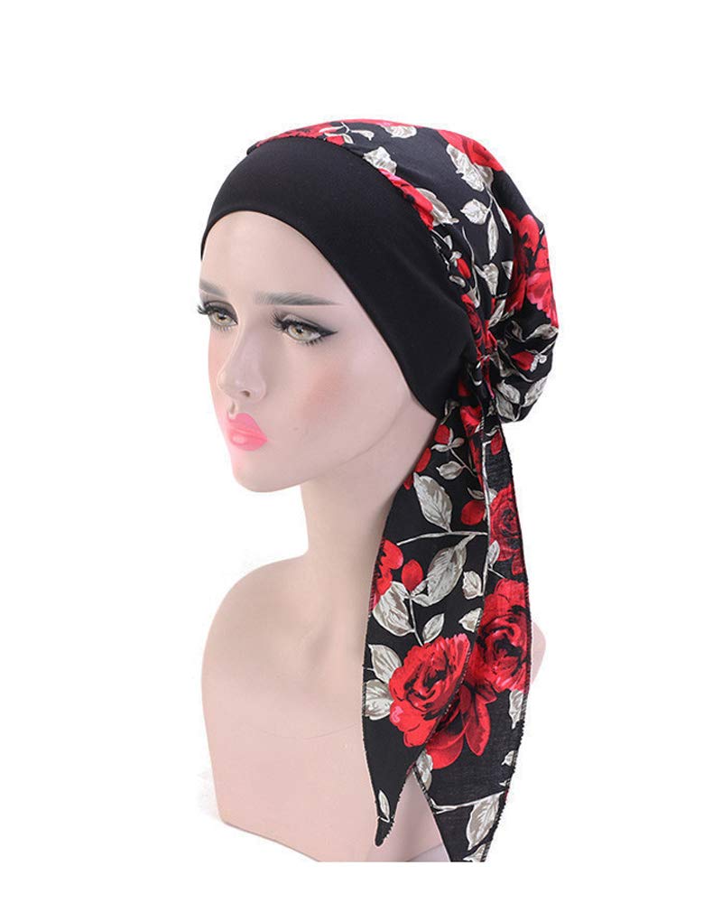 JUHONNZWomen Chemo Turban, Cotton Turban Cap Elastic Head Cover Turbans Satin Head Scarf Headwear Headwrap for Cancer Women
