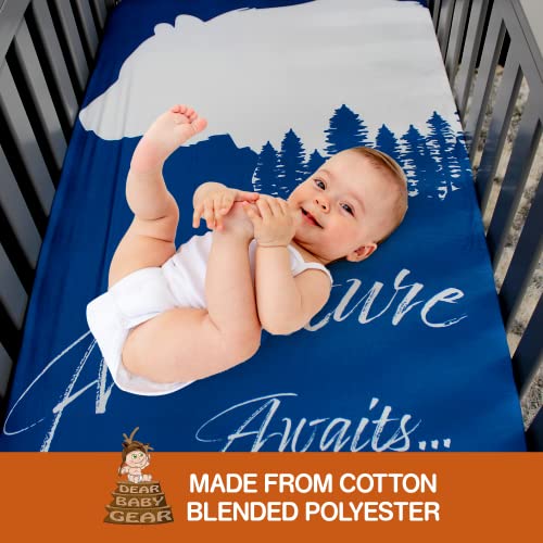 Image of Dear Baby Gear Bears Deluxe Baby Blanket - Reversible, Milestone & Newborn Gifts - White Bear, Adventure Awaits - Reversible with White Bears and Pine Trees on Navy Blue - 40 inch x 30 inch