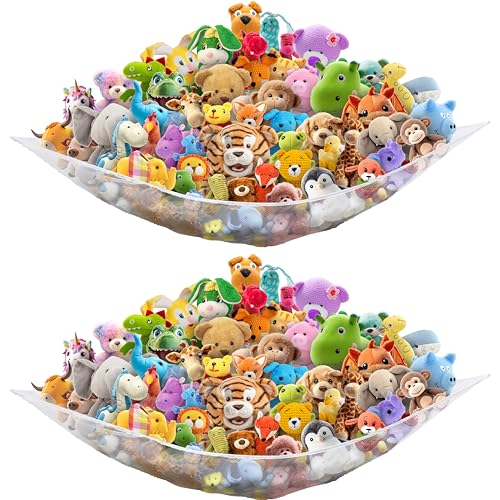 2 PK - SimpleHouseware Stuffed Animals Jumbo Toy Storage Hammock, White