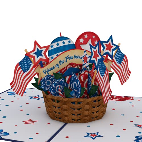 Lovepop Americana Basket Pop up Card–Fourth Of July–Handcrafted 3D Pop Up Greeting Card–Fourth Of July Celebration Card 5 x 7