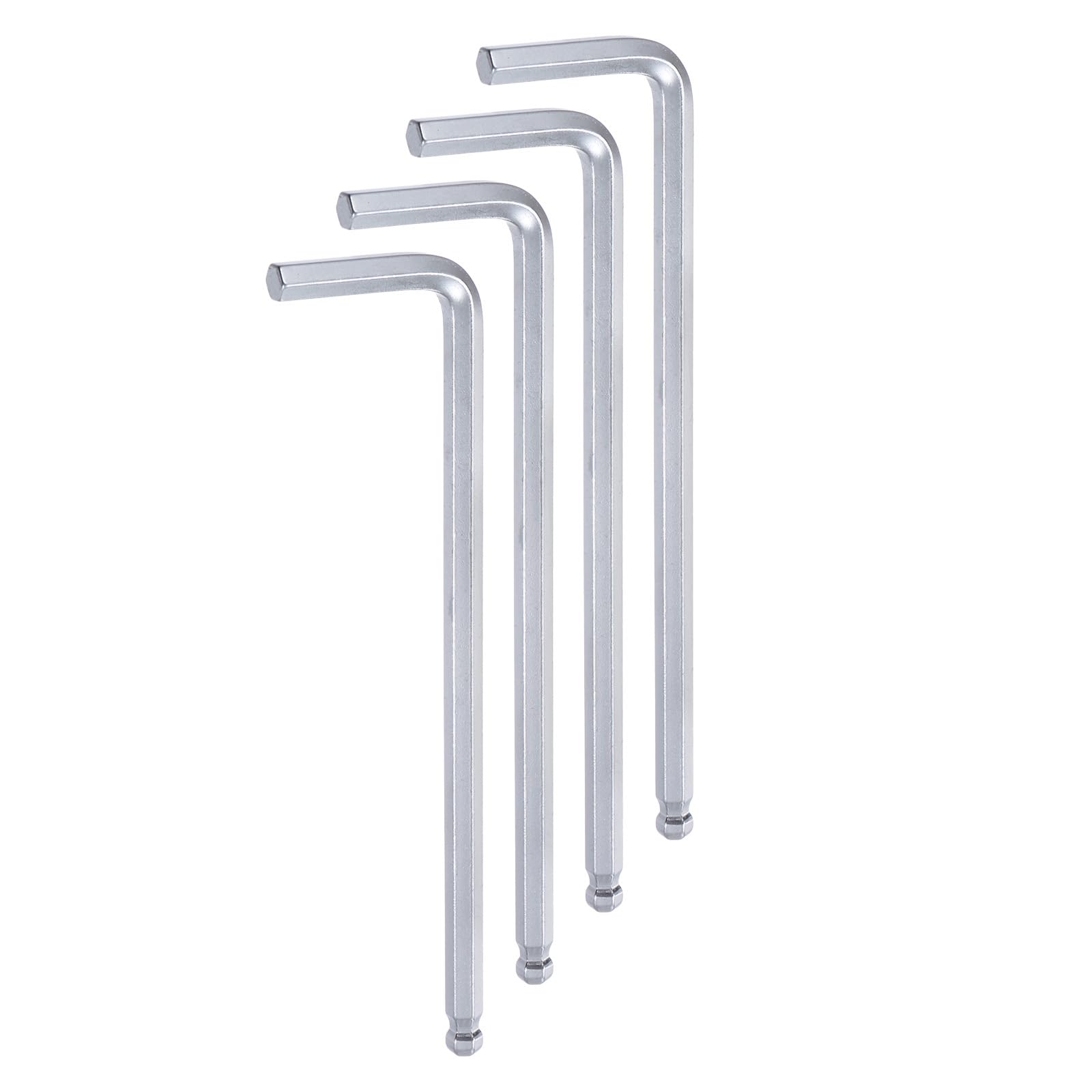 QUARKZMAN 4 Piezas de Llave Hexagonal de Bola de 6 mm, Llave Hexagonal en Forma de L de Brazo Largo Métrica de Acero Cromado Vanadio, Tono Plateado