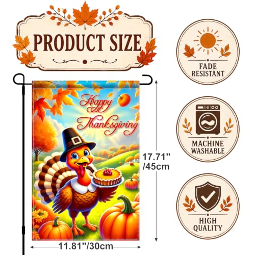 Image of BlissYard Happy Thanksgiving Turkey Garden Flag 12x18 Inch Fall Decor | Double sided polyester, Thanksgiving turkey pumpkin design, festive harvest decor for porch and yard