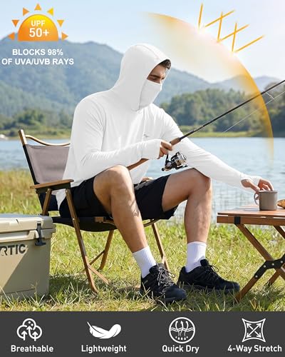 Image of FISHEAL Men's Performance Fishing Hoodie Shirt - UPF 50+ UV Sun Protection Long Sleeve Shirts with Mesh Face Mask