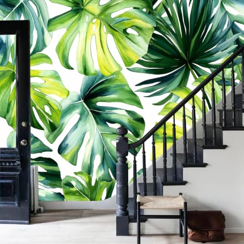 Papier peint mural 3D Monstera deliciosa et feuilles de palmier intissé 300x210cm