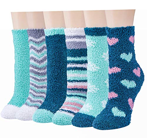 Image of Toes Home Fuzzy Socks for Women, 6 Pairs Cozy Winter Fluffy Slipper Socks