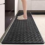 Joolxxo キッチンマット 拭ける 洗濯いらず 低反発クッション 厚さ10mm ポリ塩化ビニール ずれない 台所 マット 撥水 防汚 PVC (ブラック, 45 x 120cm)