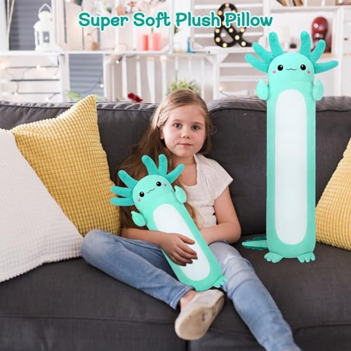 Image of Auspicious beginning Axolotl Plush Stuffed Animal-20'' Green Axolotl Plush Toy Plush Pillow, Cute Soft Anime Plushie Stuffed Toys, Body Pillow Plush Toy Decoration Doll Gift for Kids Girls Boys