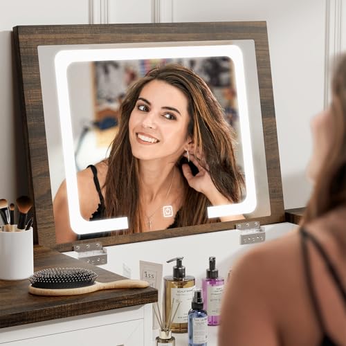 BROTTAR Dresser with Mirror for Bedroom, Chest of Drawers with LED Mirror, 8 Drawer Dresser, White Dressers for Kids, Wood Dressers, Farmhouse Makeup Vanity with Storage for Bedroom