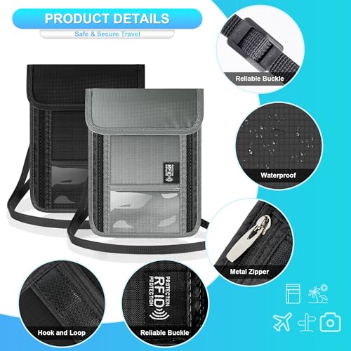 Neck Wallet with RFID Blocking, Waterproof Travel Passport Holder with Adjustable Strap, Passport Wallets Pouch Travel Essentials for Women Men (Dark Blue)4
