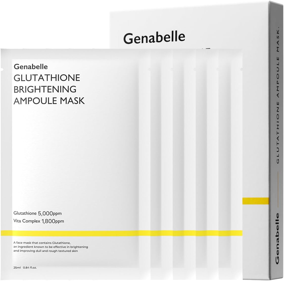 Genabelle Glutathione Brightening Ampoule Mask - Lightweight, Intensive Brightening Mask Sheet 5pcs