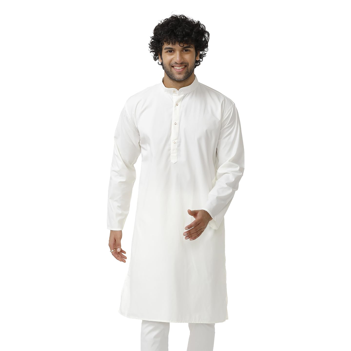 Classic Solid Regular Fit Knee Length Kurta for Men | Premium Cotton Blend Fabric | Traditional Ethnic Wear for Festivals, Weddings | Lightweight & Comfortable Design-image-8