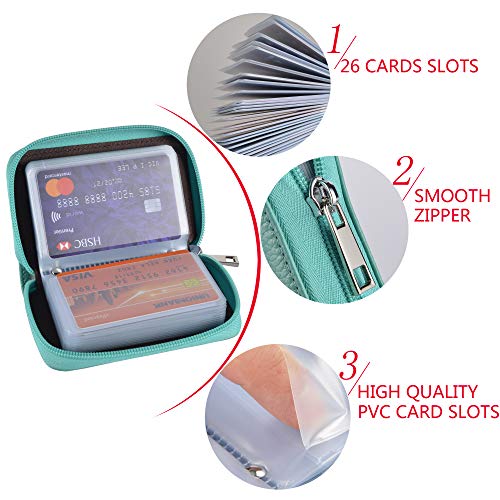 Image of Easyoulife Genuine Leather Credit Card Holder Zipper Wallet with 26 Card Slots (Teal)