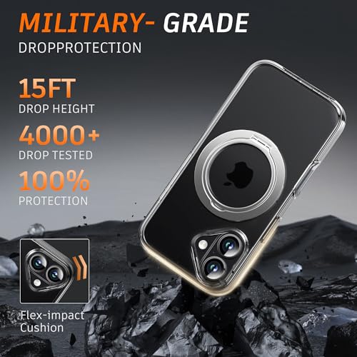 Image of Diverbox for iPhone 16 Case Clear [Compatible with MagSafe] [with Screen Protector + Camera Lens Protection ] with Magnetic Ring Kickstand Phone case for iPhone 16 (Clear Magnetic Ring)