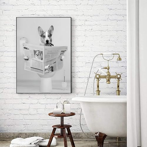 LYBOHO Black White Scottish Highland Cow Bathroom Pictures Funny Animal in the Bathtub Canvas Pictures for Living Room Bathroom Bedroom Decorative Frameless (1 Piece