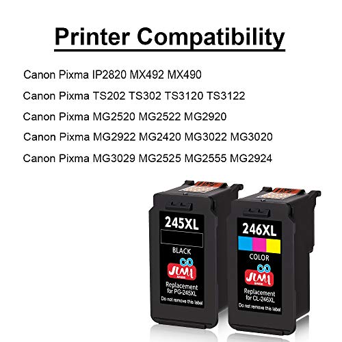 JIMIGO Compatible Ink Cartridge Replacement for Canon PG-245XL CL-246XL 245 246 XL for Pixma MX492 MX490 MG2520 MG2920 MG2420 MG2522 MG2922 MG2525 MG3022 MG3020 IP2820 (1 Black, 1 Tri-Color)