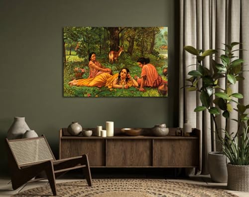 Image of Sikhash Raja Ravi Varma Canvas Art /Classic Printing Art /Unframed Famous Indian Design /Shakuntala Patralekhan Art for Wall Decor, Bedroom, Living Room, Home, Office 320 GSM (35x23 inches)