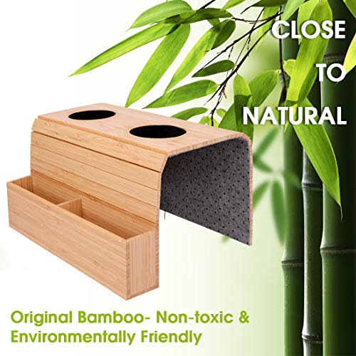 Ladyrosian Sofa Arm Tray Table Bamboo Couch Arm Table Flexible/Foldable Couch Cup Holder Perfect For Drinks Snacks, Arm Rest Table With Pockets Fits Over Square Chair Arms #TOP5