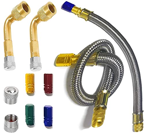 Reifen Ventilverlängerung Set - 6 Kupfer Adapter 45/90/135° + 2x Gummischlauch