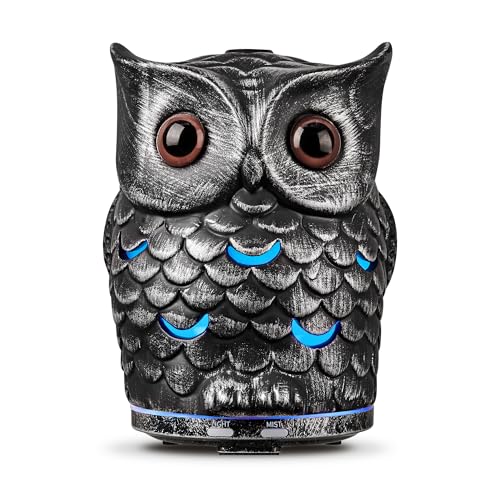 Alieye 200ML Unique Owl Essential Oils Diffuser, Ceramic Hand-Painted, Gifts for Mom Women Men Kids, Quiet Cool Mist Humidifier with Waterless Auto Shut-Off, 7 Colors LED, Scent for Home, Office, Yoga
