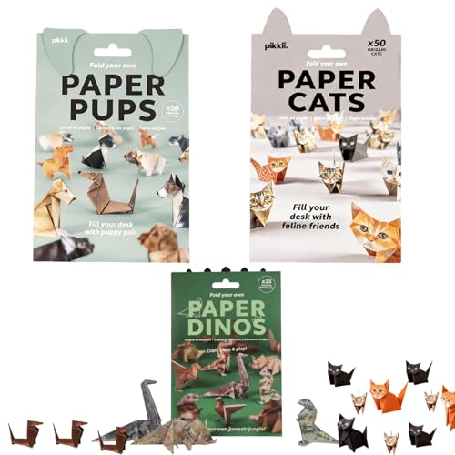135 Blätter DIY Katzen Origami Papier Kit 3D Katze Paper Cats Origami Set DIY Papier Katzen Origami Kit Tier Schreibtisch Dekor Fun 3D Paper Dog & Cat & Dinosaur Models Geschenk für Katzenliebhaber