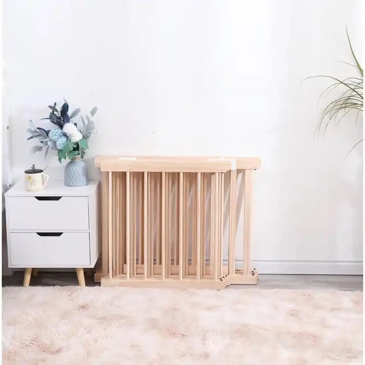 Laufgitter Baby aus massivem Kiefernholz – Baby Gitter Laufstall mit Tür – Klicksystem – Schneller Aufbau 20 Min – 120x160/140x140cm