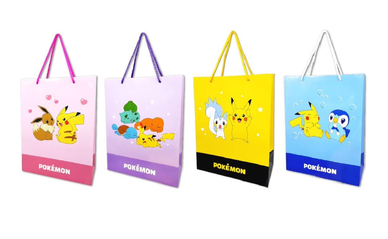 Pikachu Large Gift Bags for Birthday, Christmas, 4 Count