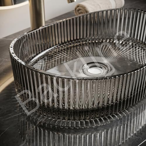Image of B Backline Glass Basin For Bathroom | Transparent 100% Pure Glass Basin | Premium Table Top Countertop Wash Basin | Toughened Glass Design | 7-Year Warranty | Size: 50 x 37 x 14 cm (Black)