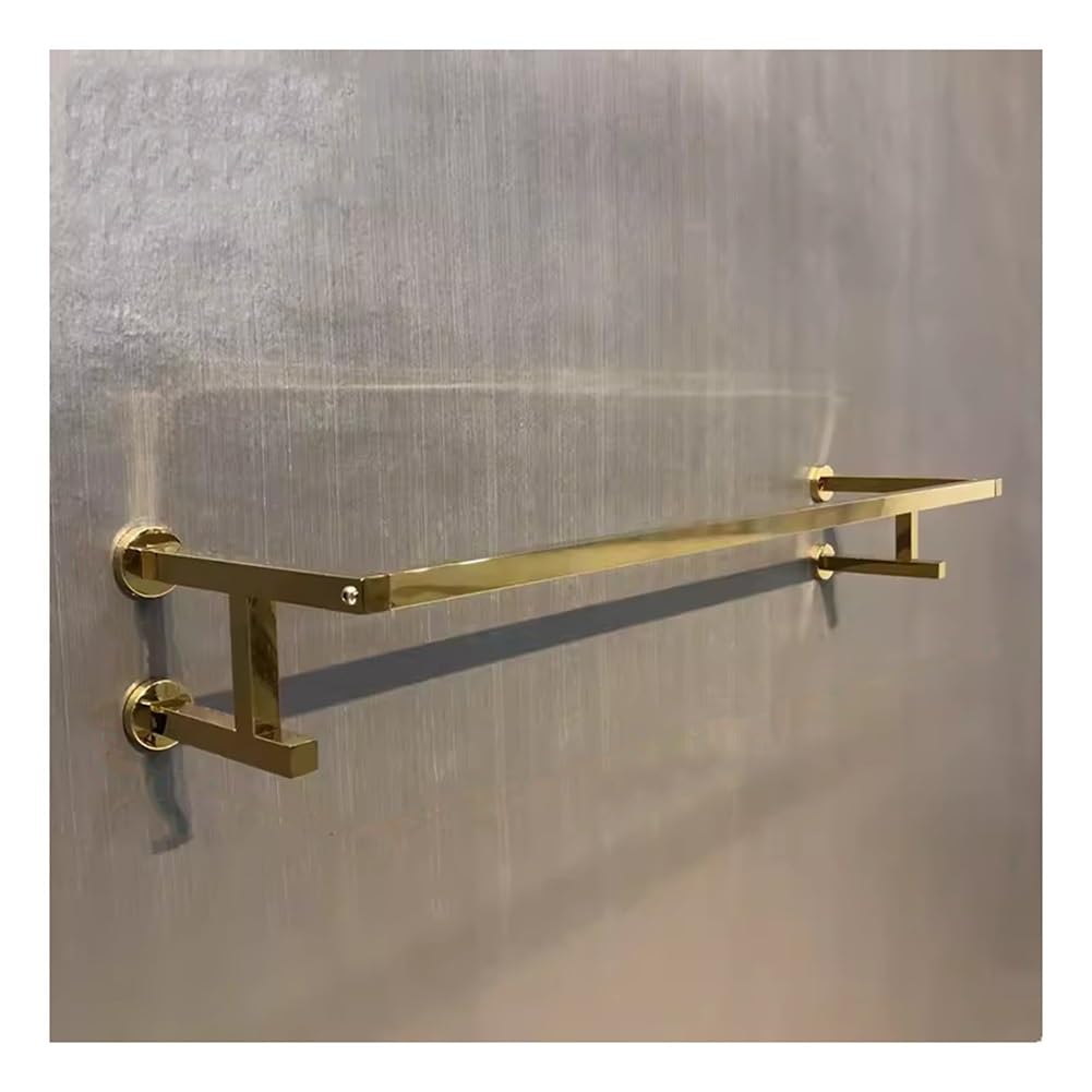 HPTHLY Industrial Pipe Clothes Garment Rack, Heavy Duty Clothing Rack, Wall Mounted Clothing Rack, For Bedroom, Laundry Room, Closet Storage (Gold-60X28X15Cm)