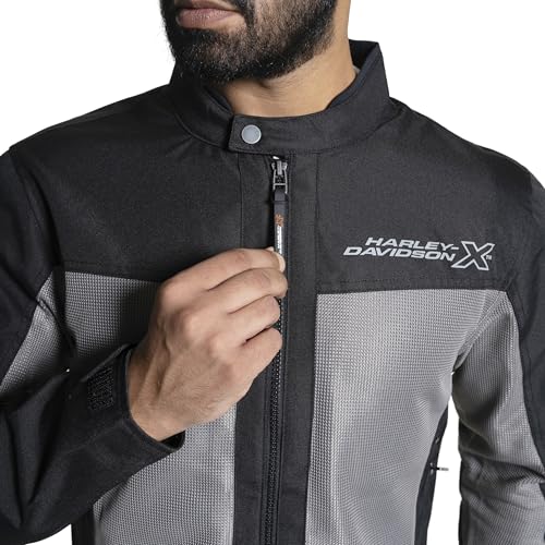 Image of HARLEY-DAVIDSON X Bold Edge Riding Jacket for Men | Polyester with Breathable Mesh Lining | Reflective Prints, Pre-Curved Sleeves & Protector Compartments | Comfortable & Stylish Motorcycle Jacket