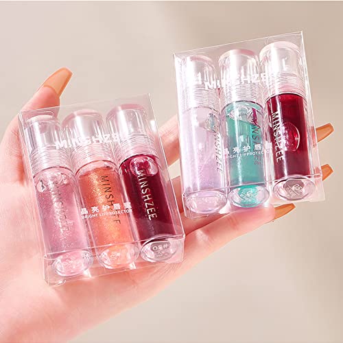 3Pcs Gloss à Lèvres hydratante en gelée, Clear Lip Glow Oil Transparent Plumping Lip Gloss, Shimmer Lip Balm pour le soin des lèvres, Teinte à lèvres non collante (B) Cover