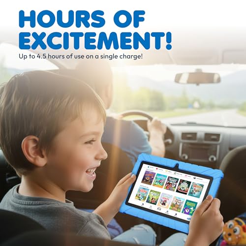 Image of Contixo 7 inch Kids Tablet Bundle, Tablet with Headphones & Sleeve Bag - Blue | 7-Inch Kids Tablet Bundle | Plus trial access to Lingokids & Epic Apps | Parental Controls | 32GB | Headphones | Sleeve Bag